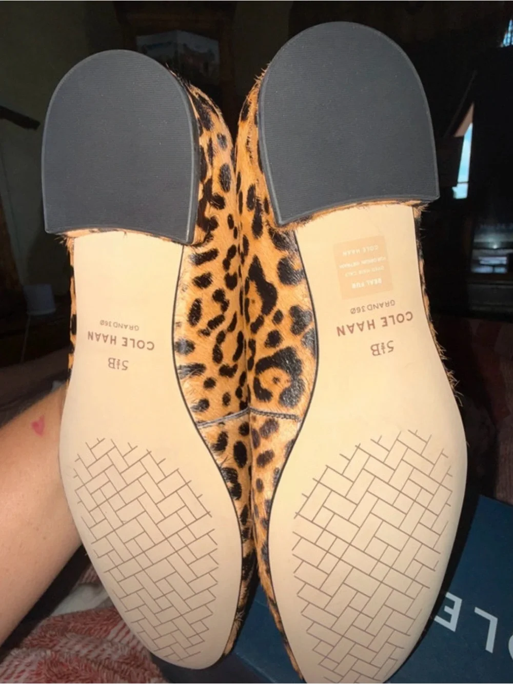 Cole Haan Leopard Print Ballet Flats with Gold Ring Accent